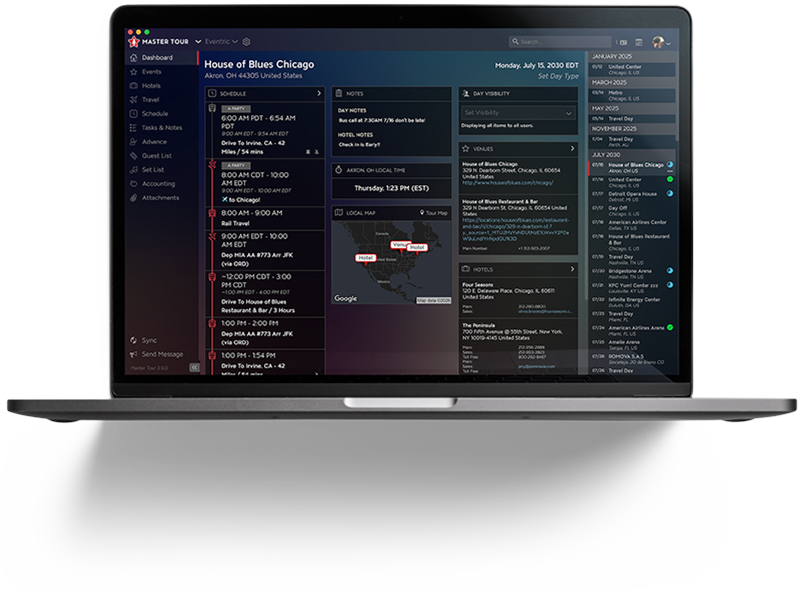 Laptop displaying event schedule interface