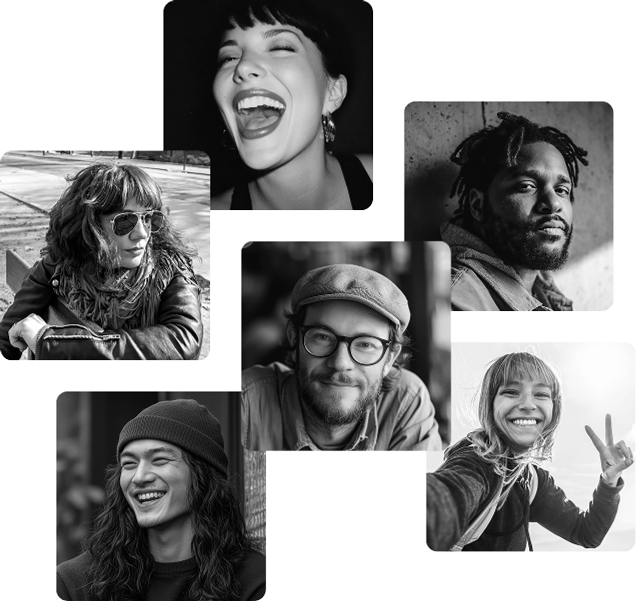 Black and white portraits of diverse people