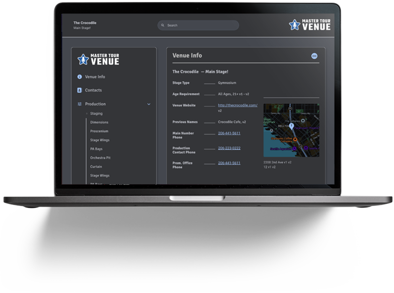 Venue information displayed on laptop