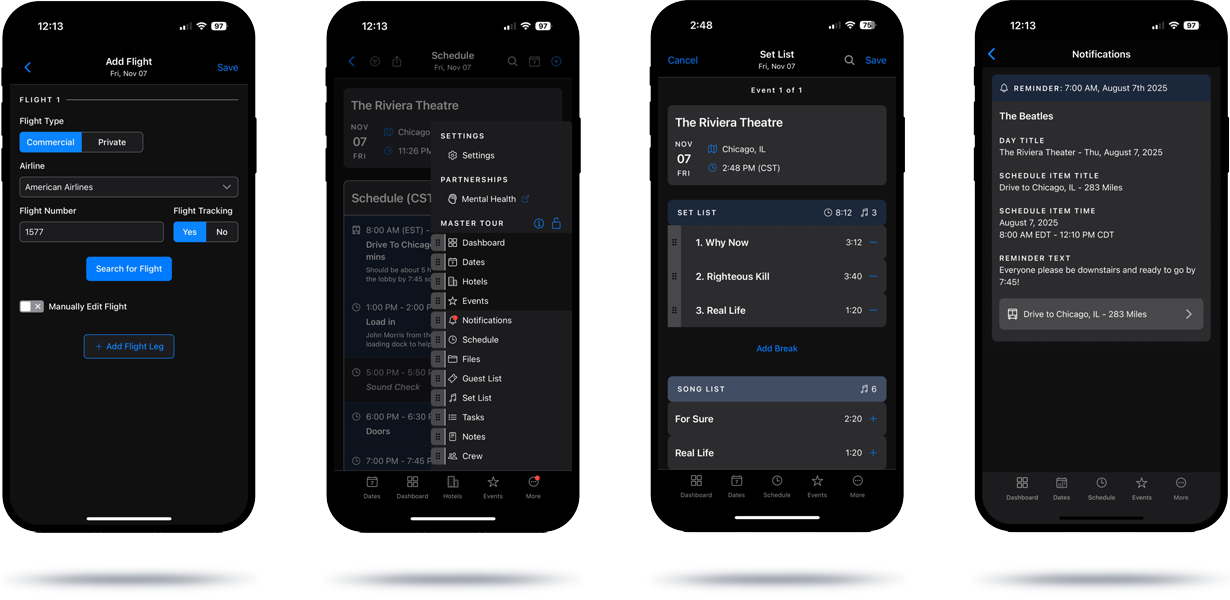 Flight schedule and event notifications
