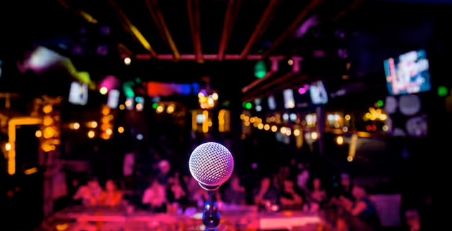 Microphone in a vibrant venue